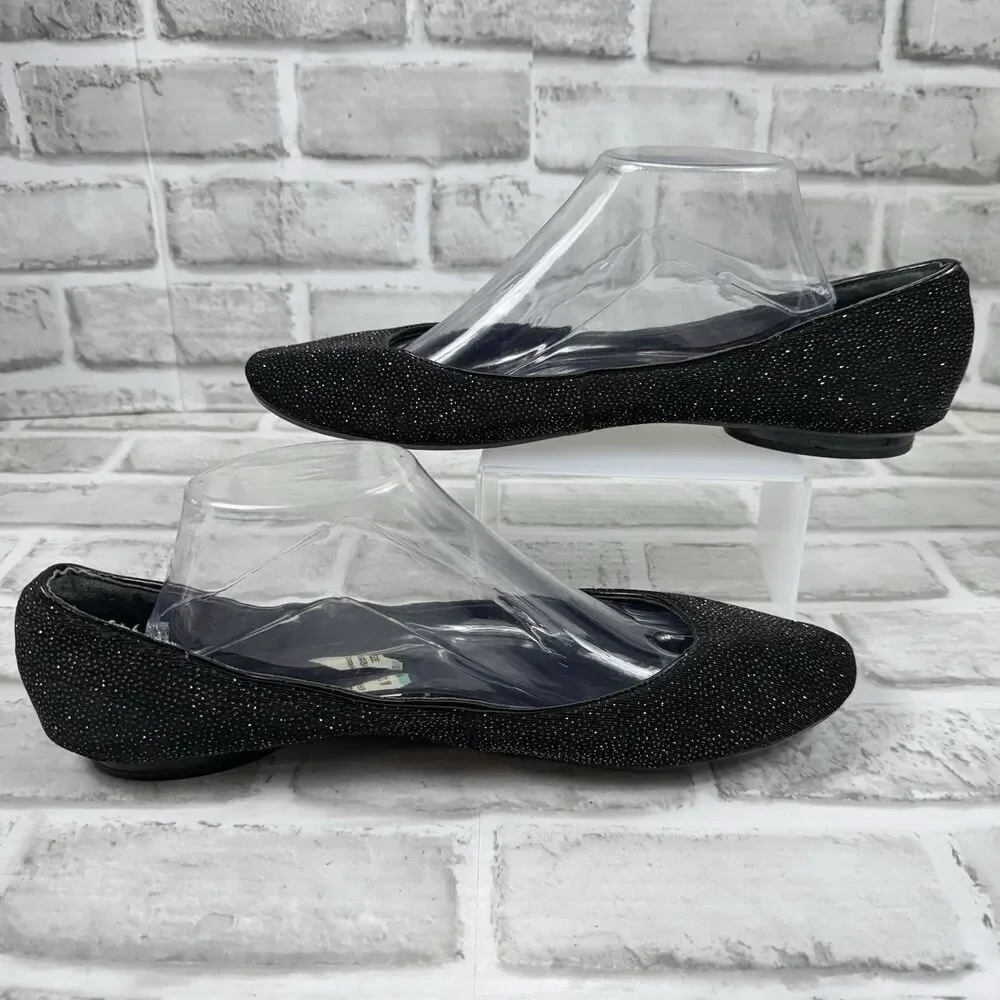 Nine West Women's Size 11 Black Rhinestone Embellished Flats Shoes